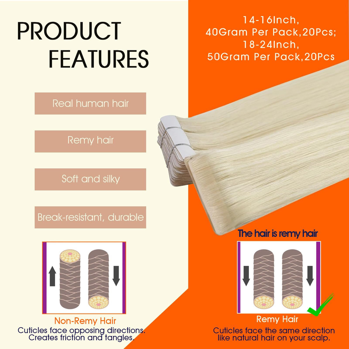 Détail des extensions de cheveux tissées avec adhésif hypoallergénique