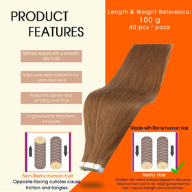 Détail des extensions de cheveux tissées avec bande adhésive