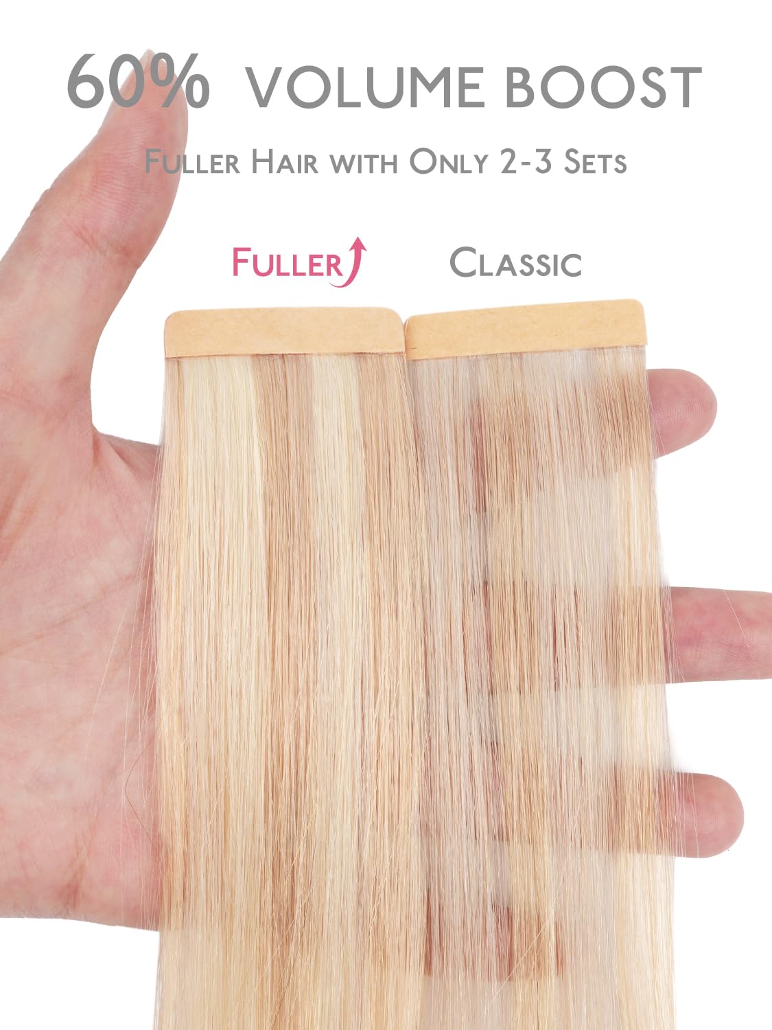 Détail des extensions de cheveux Wennalife avec bande adhésive