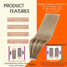 Détail des extensions Full Shine avec bande adhésive