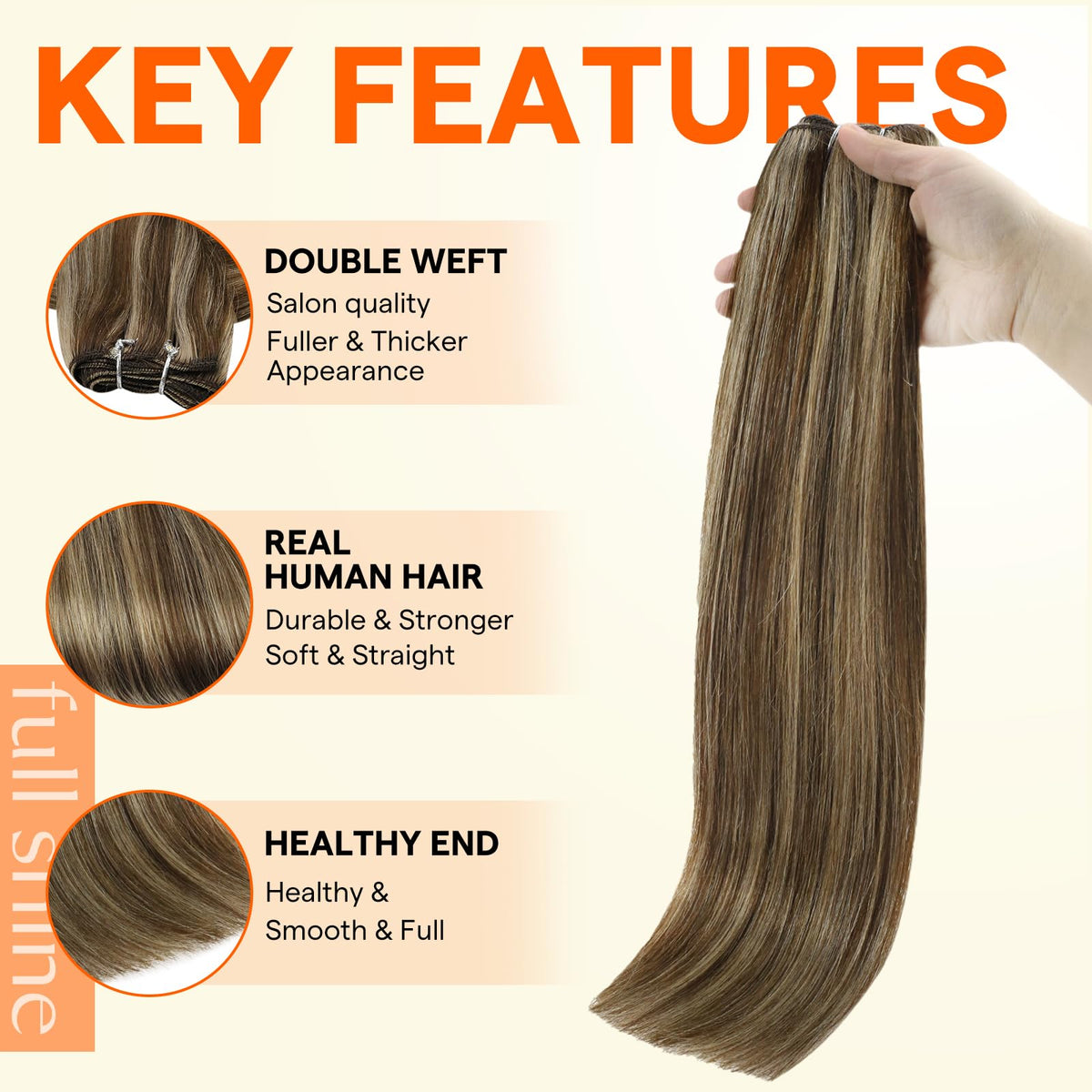 Détail des extensions Full Shine avec texture soyeuse