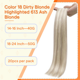 Détail des extensions Full Shine montrant la texture et la couleur ash blonde