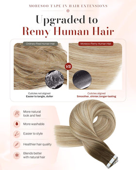 Détail des extensions Moresoo avec bande adhésive blanche