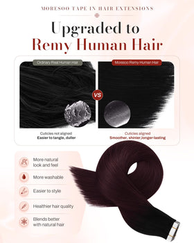 Détail des extensions Moresoo avec bande adhésive blanche