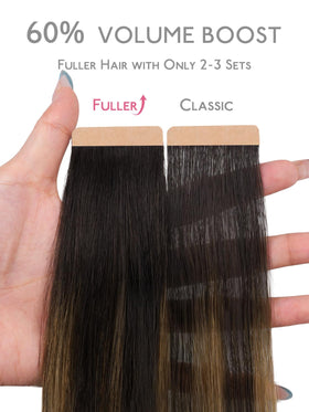 Détail des extensions tape-in Wennalife avec texture lisse