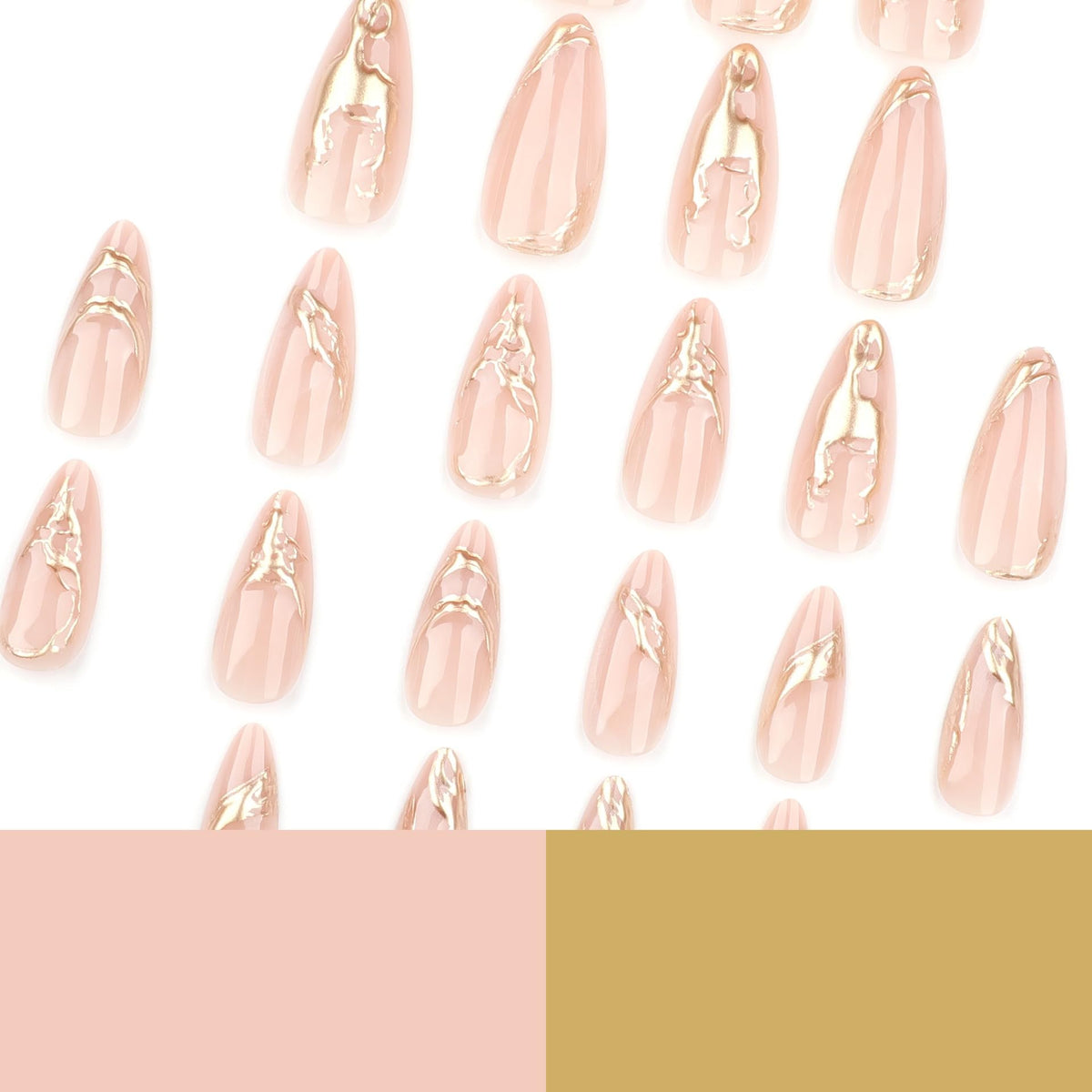 Détail des faux ongles amande dorés CTTHNBD