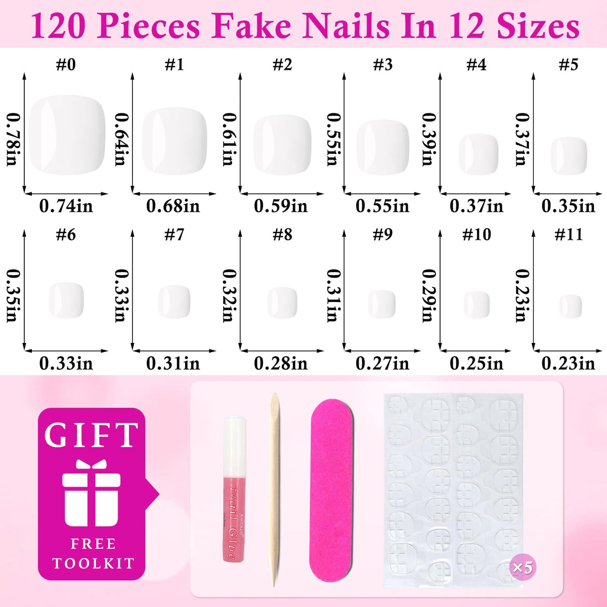 Détail des faux ongles de pieds blancs en forme carrée