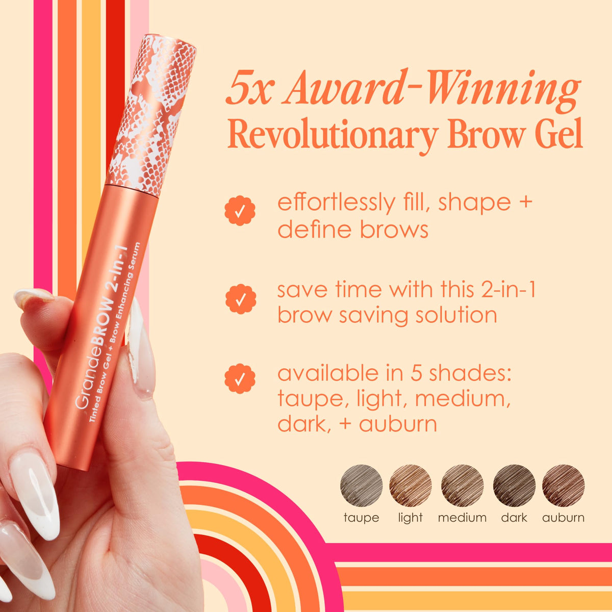 Détail des fibres volumisantes du Gel à Sourcils Tanné 2-en-1 Grande Cosmetics