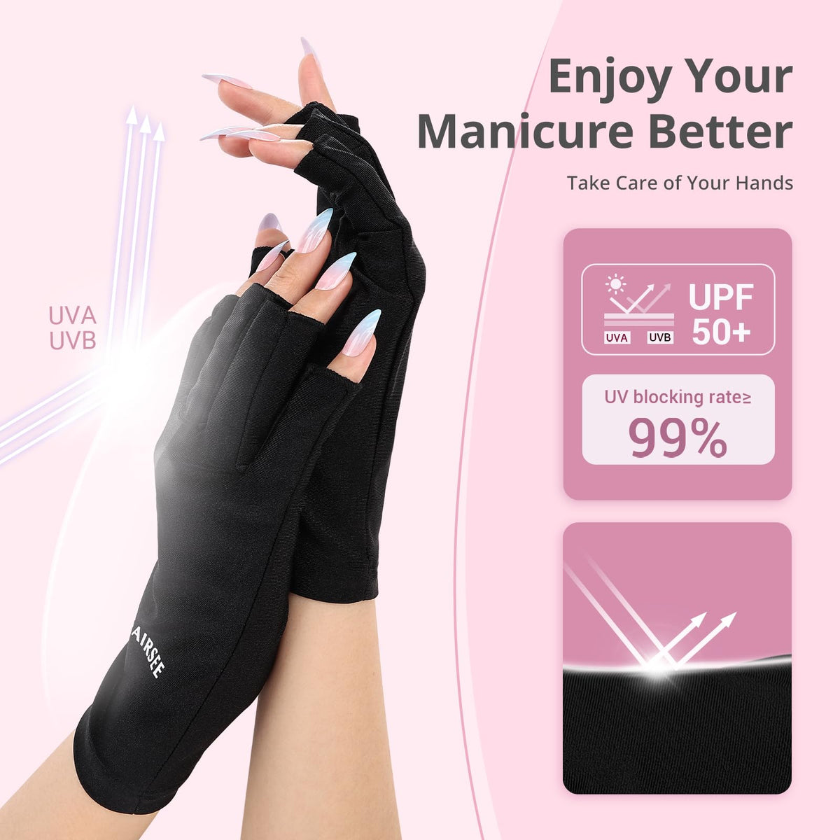 Détail des gants AIRSEE, tissu en nylon et lycra