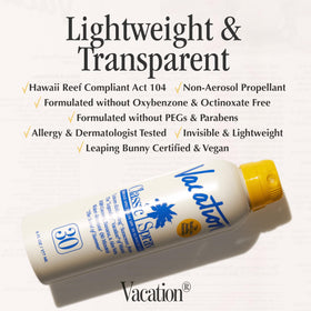 Détail des ingrédients du spray solaire VACATION