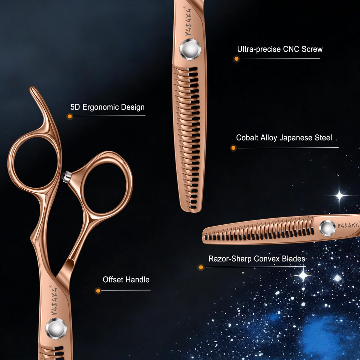 Détail des lames des ciseaux YASAKA 6 pouces avec technologie de découpe au laser