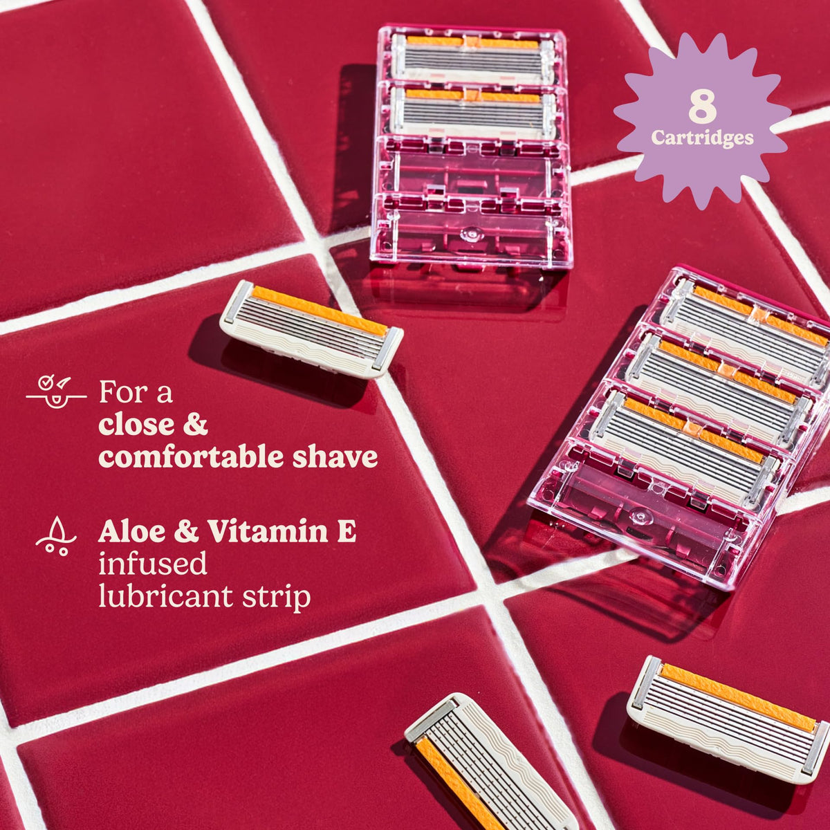 Détail des lames du rasoir Dollar Shave Club pour femmes avec bande lubrifiante