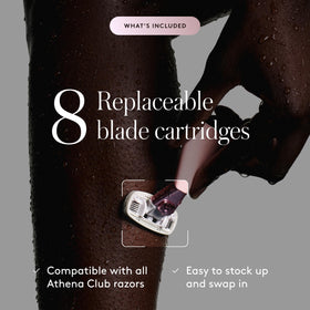 Détail des lames en acier inoxydable des rembourrages de rasoir Athena Club