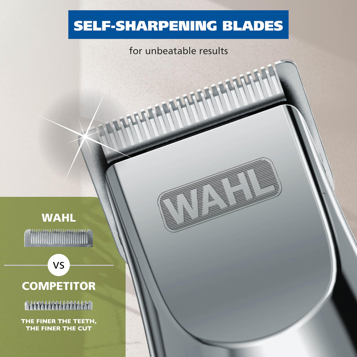Détail des lames précises de la tondeuse Wahl Groomsman