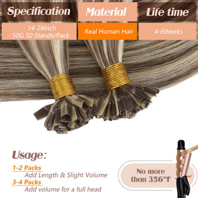 Détail des liens en kératine des extensions K Tip Sunny Hair