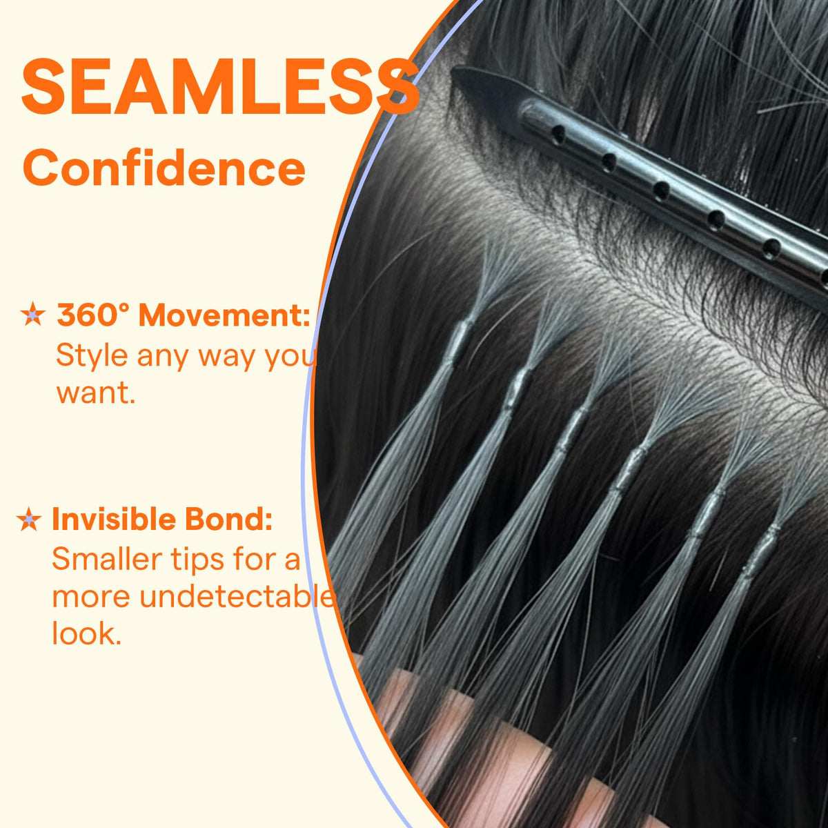 Détail des mèches d'extensions de cheveux Remy en brun avec reflets blonds