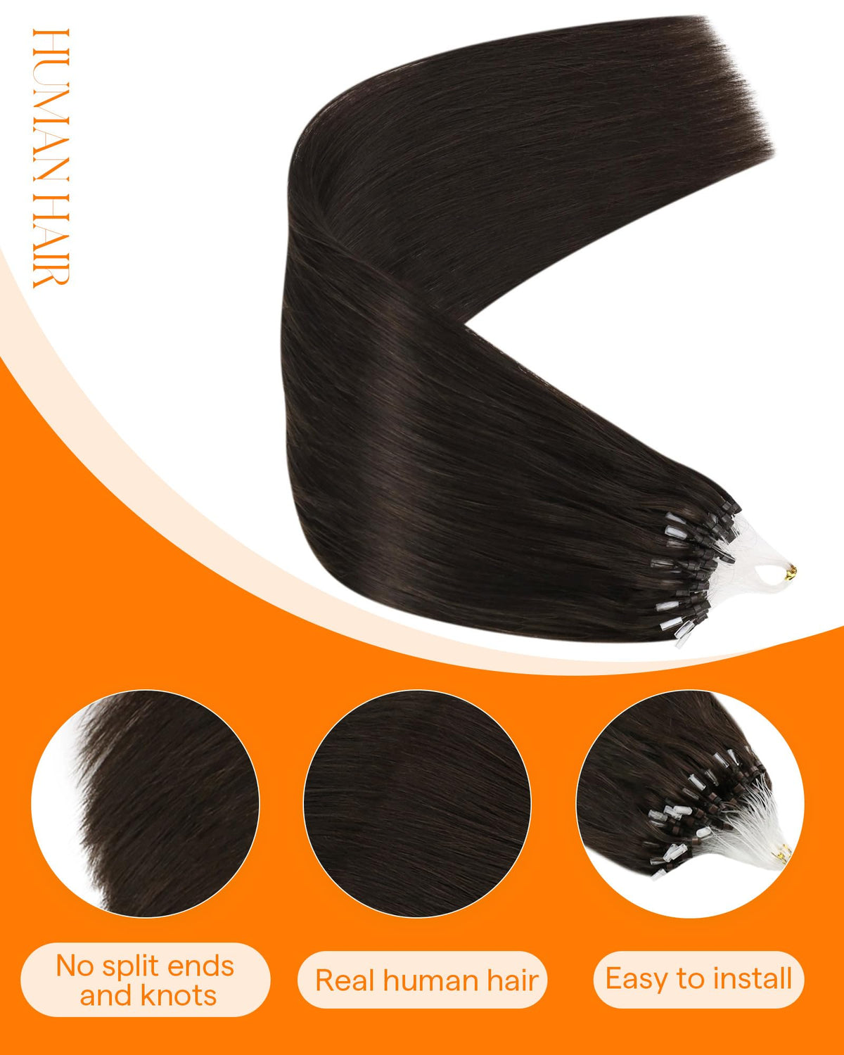Détail des micro anneaux des extensions de cheveux Sunny Hair