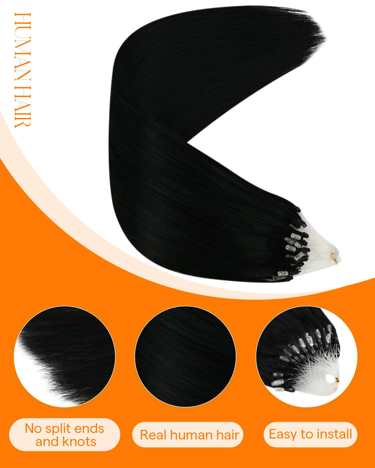 Détail des micro liens des extensions de cheveux Sunny Hair
