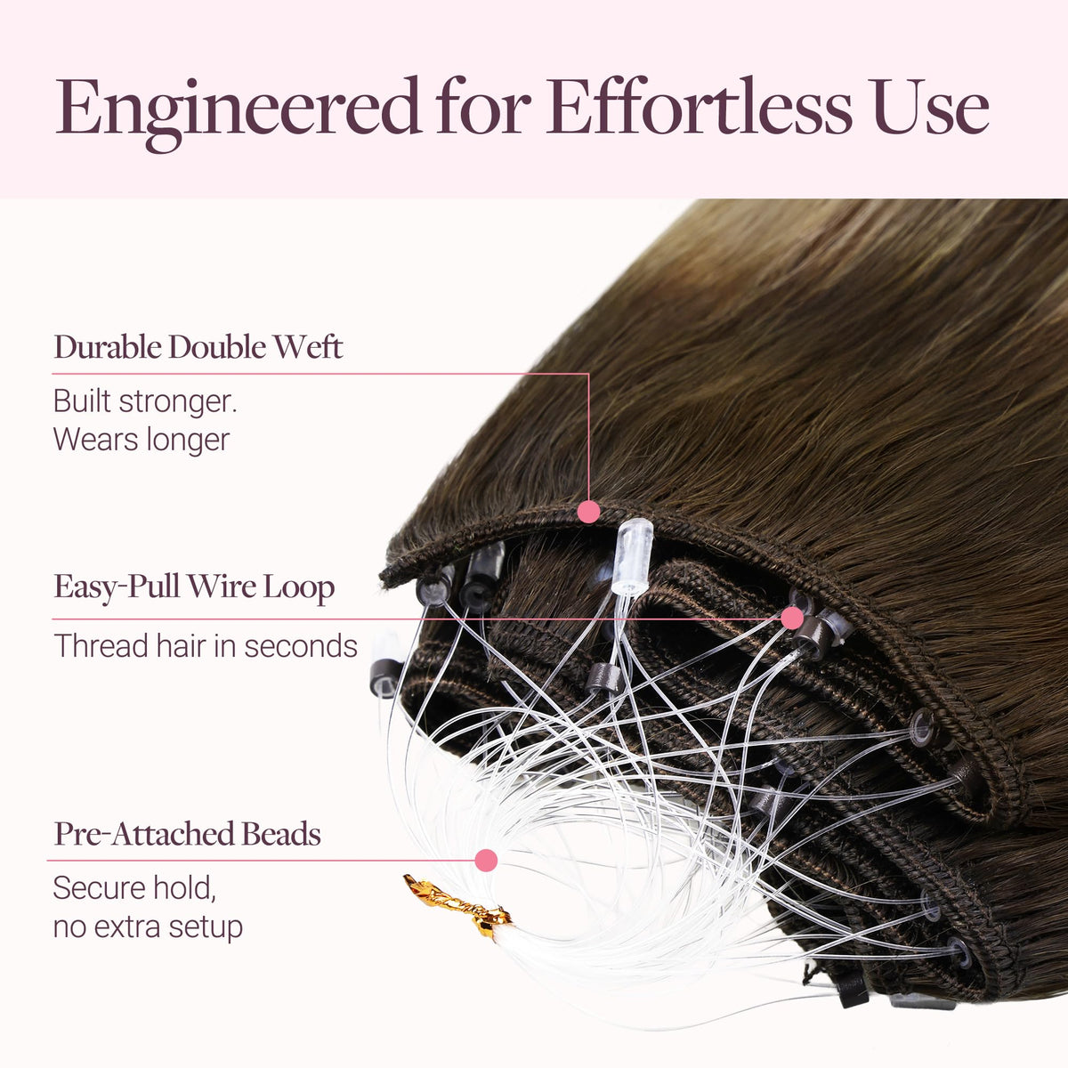 Détail des micro perles sur les extensions de cheveux GOO GOO