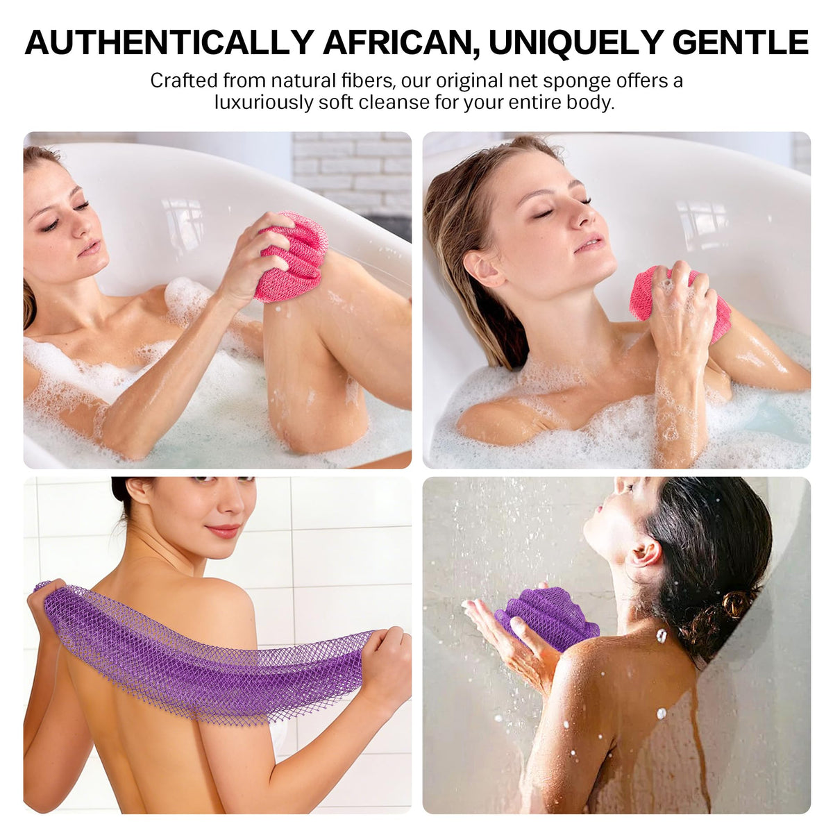 Détail des nœuds texturés de l'éponge de bain UJFQBH