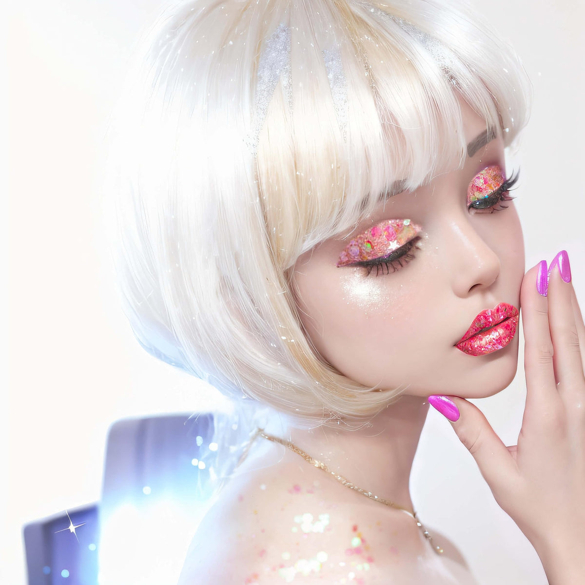 Détail des paillettes sur les cheveux d'une femme