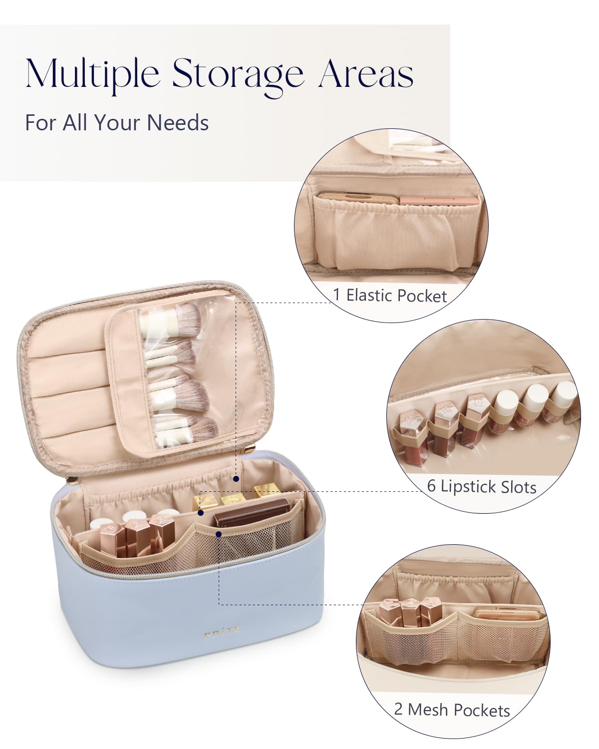 Détail des poches en mesh de la trousse de maquillage Prite