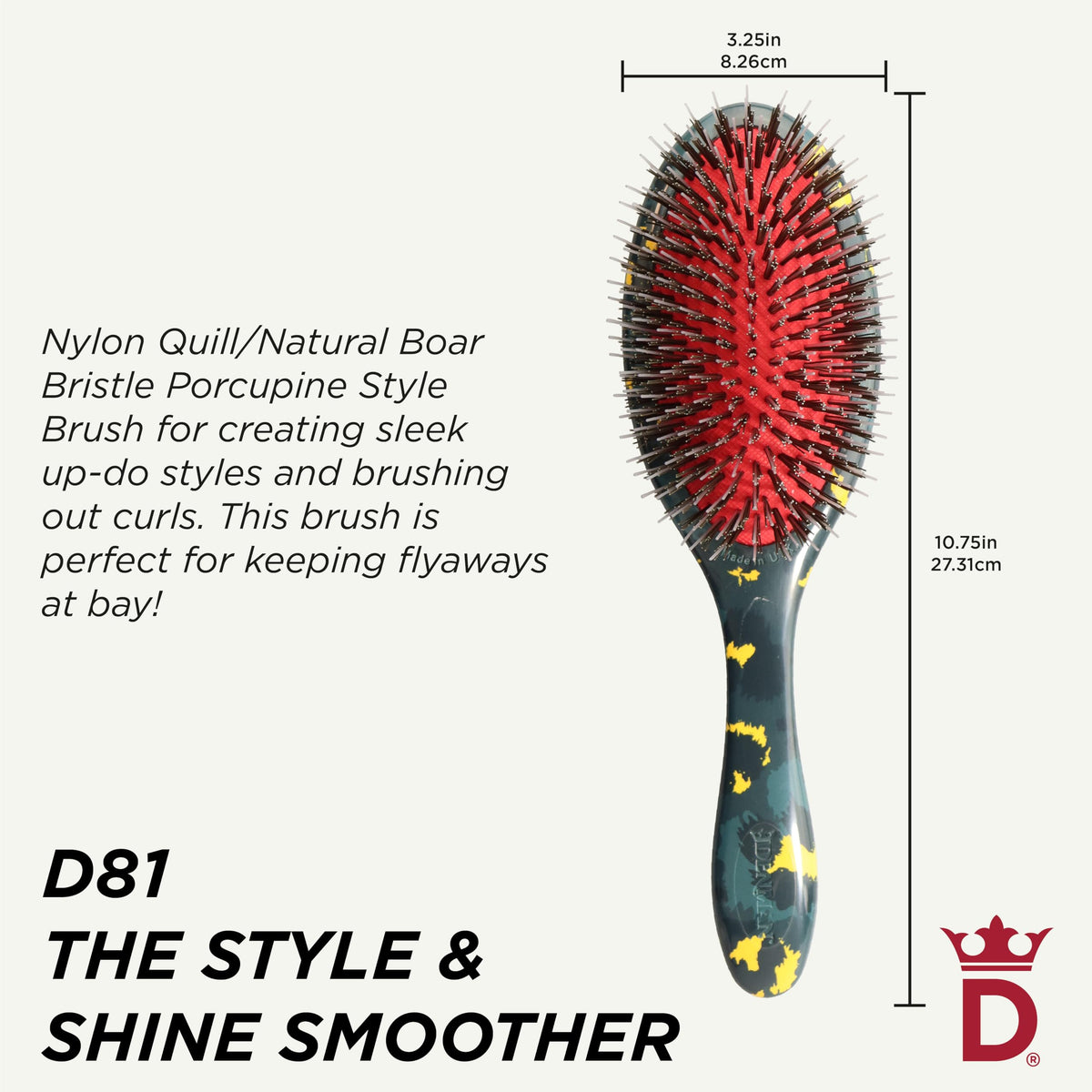 Détail des poils de sanglier et picots en nylon de la brosse Denman D81M