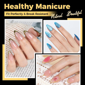Détail des tips en gel amande UNA GELLA avec finition claire