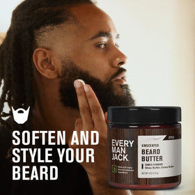 Détail du beurre à barbe Every Man Jack montrant la texture du produit
