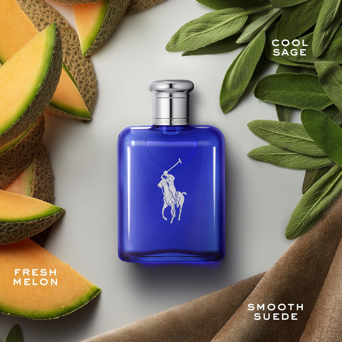 Détail du bouchon argenté et du flacon bleu de Polo Blue