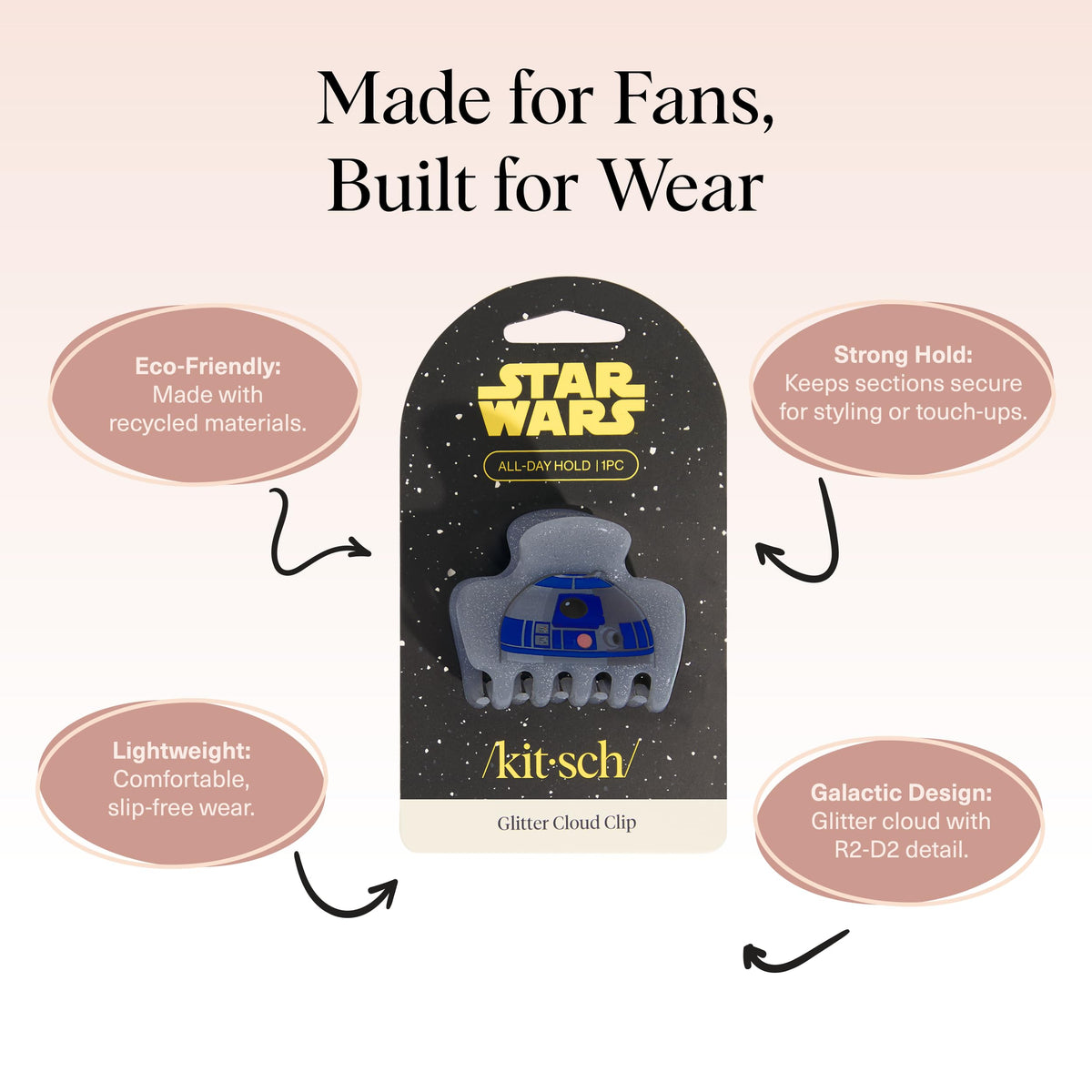 Détail du clip à cheveux Kitsch R2-D2