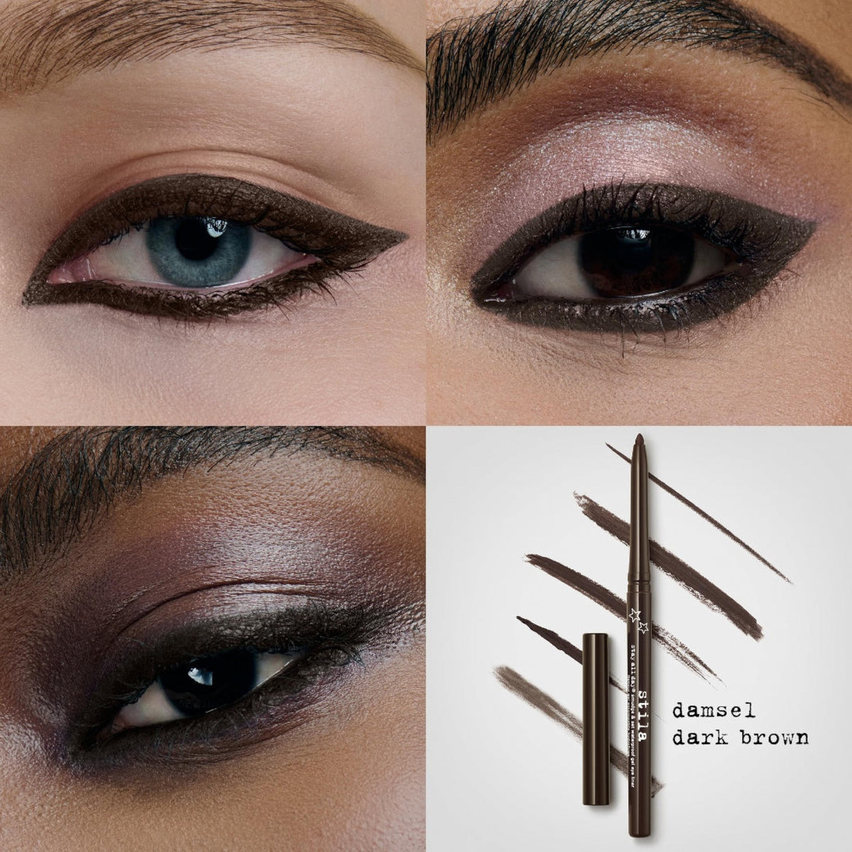 Détail du crayon eyeliner stila Damsel Brun Foncé avec cap
