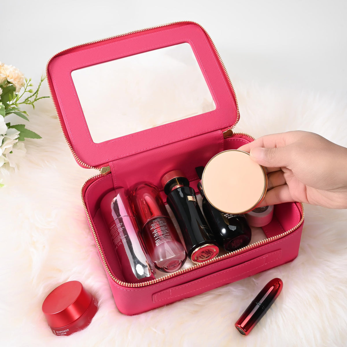 Détail du cuir PU de la trousse de maquillage Aveniee