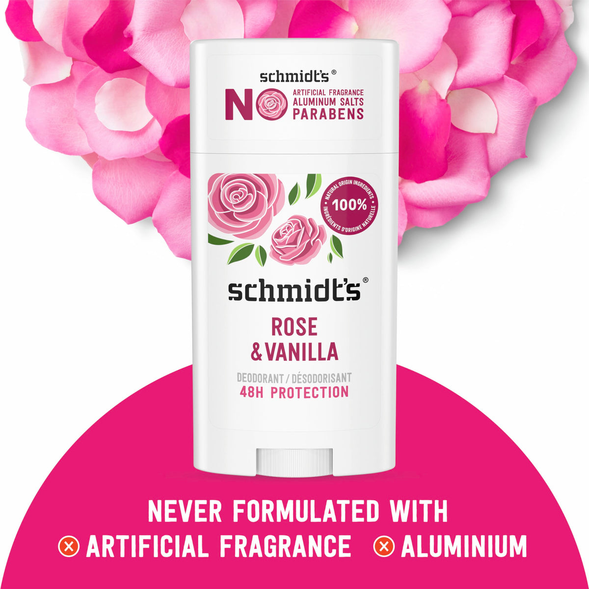Détail du déodorant Schmidt's Rose & Vanille