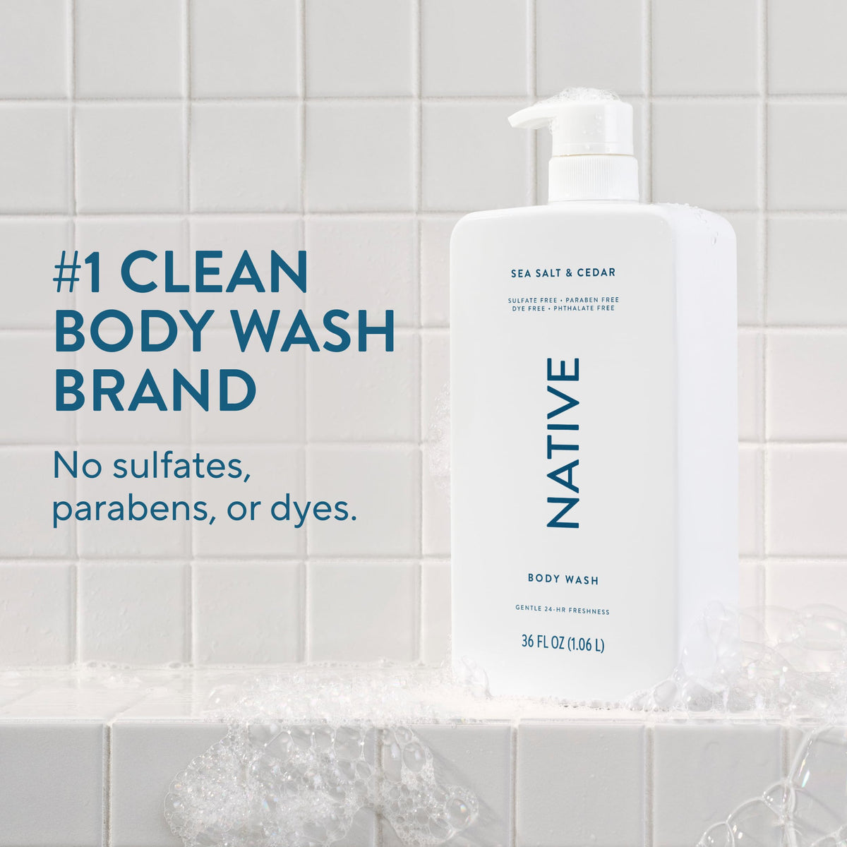 Détail du distributeur du gel douche Native 36 oz