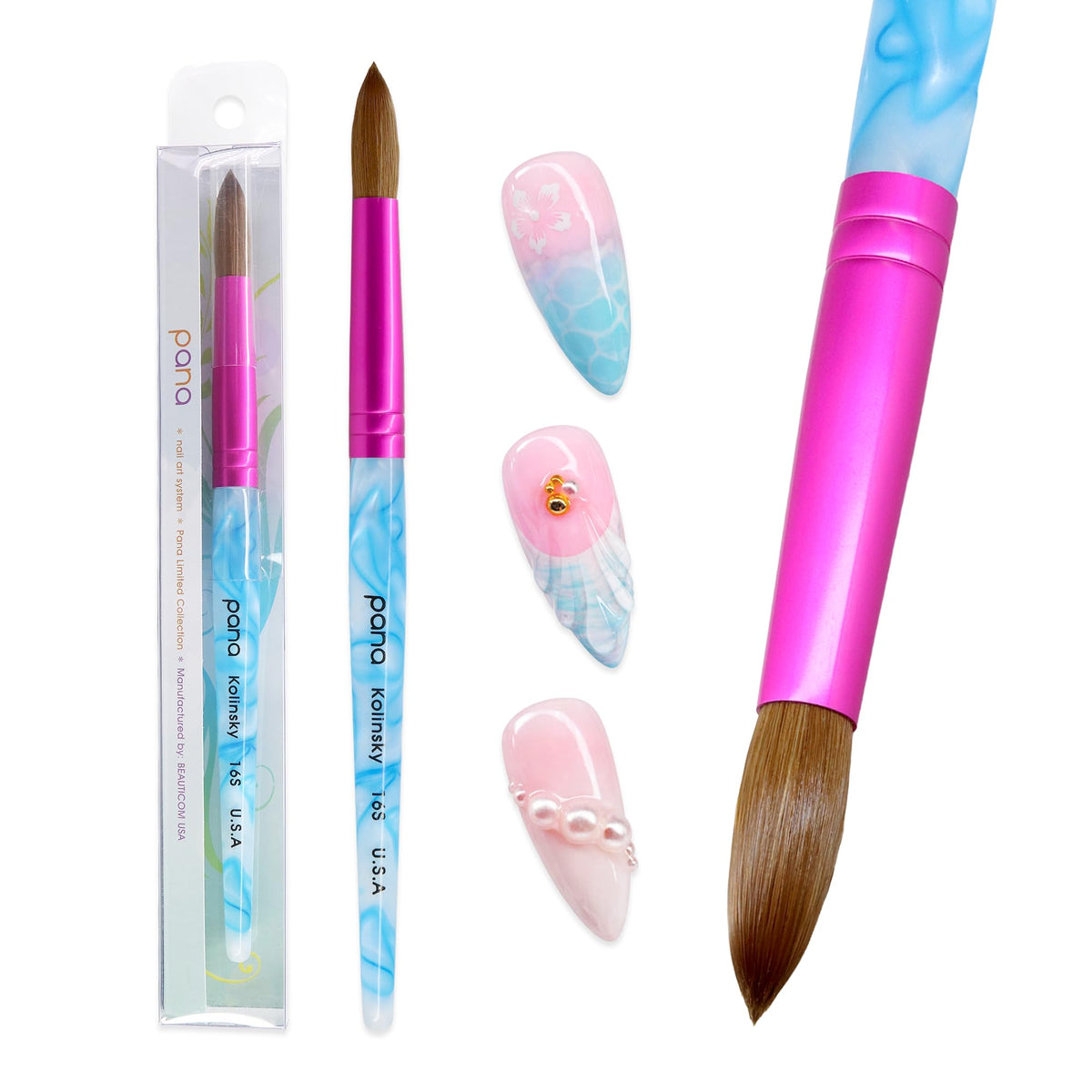 Détail du fer en alliage rose du pinceau PANA pour ongles