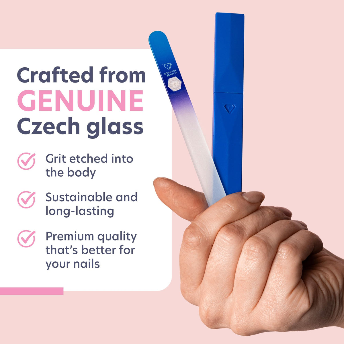 Détail du fichier à ongles en verre BONA FIDE BEAUTY montrant la texture