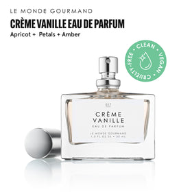 Détail du flacon d'Eau de Parfum Crème Vanille 30 ml avec étiquette visible