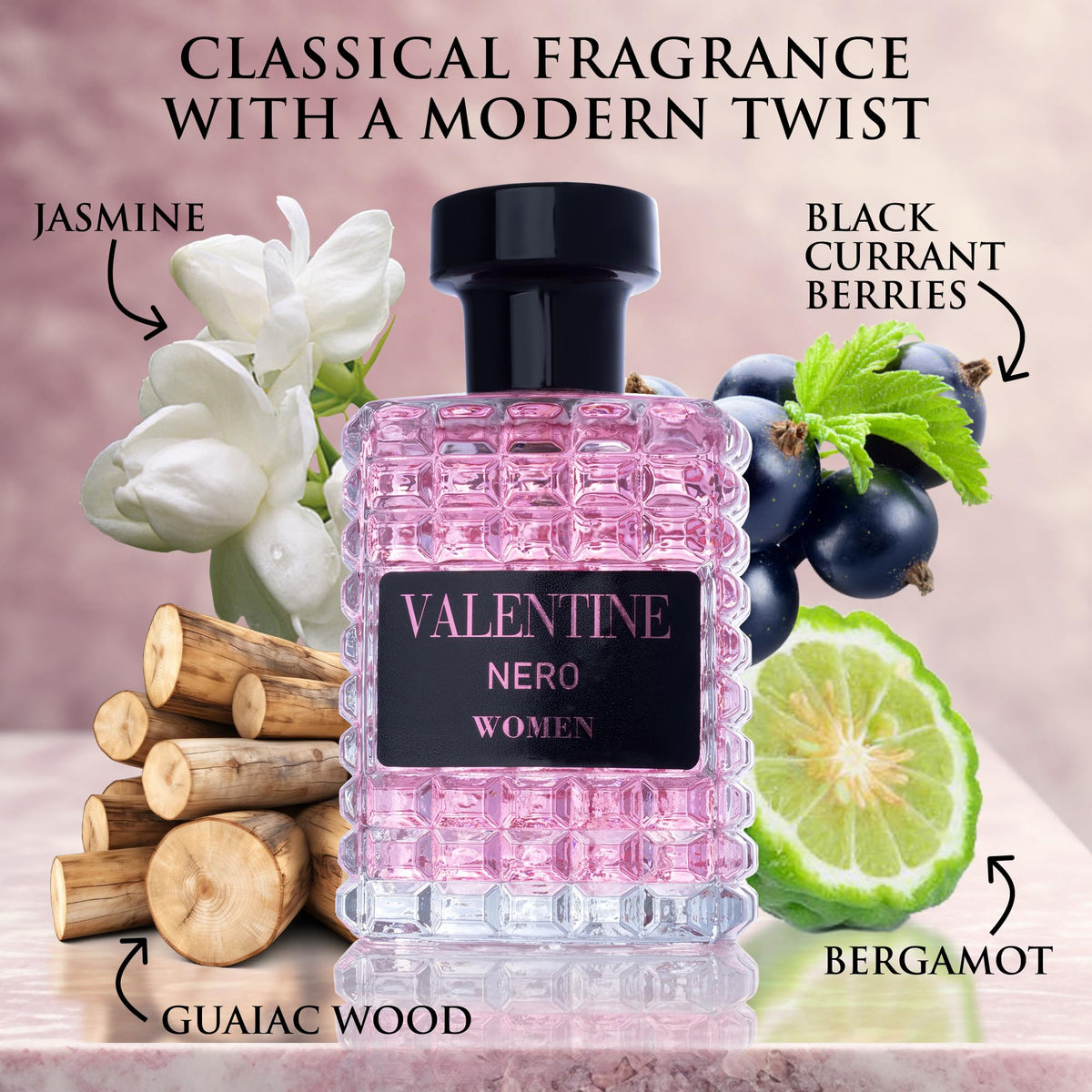 Détail du flacon d'Eau de Parfum Valentine avec bouchon décoratif