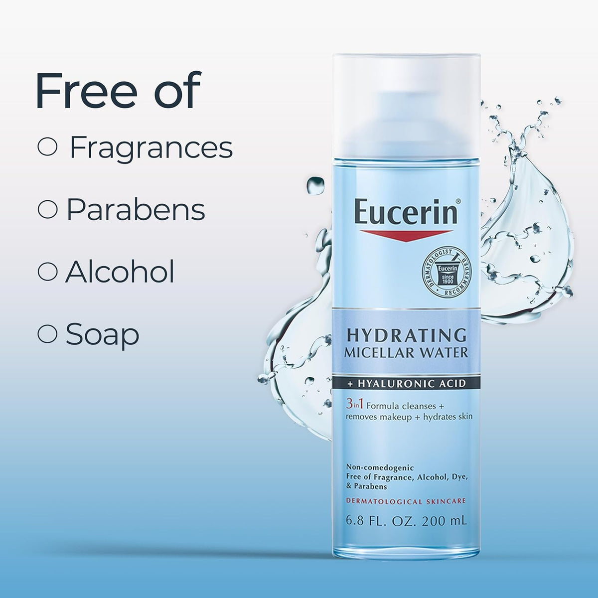 Détail du flacon d'Eucerin Eau Micellaire 6,8 oz