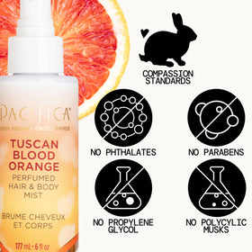 Détail du flacon de brume parfumée Pacifica Orange Sanguine