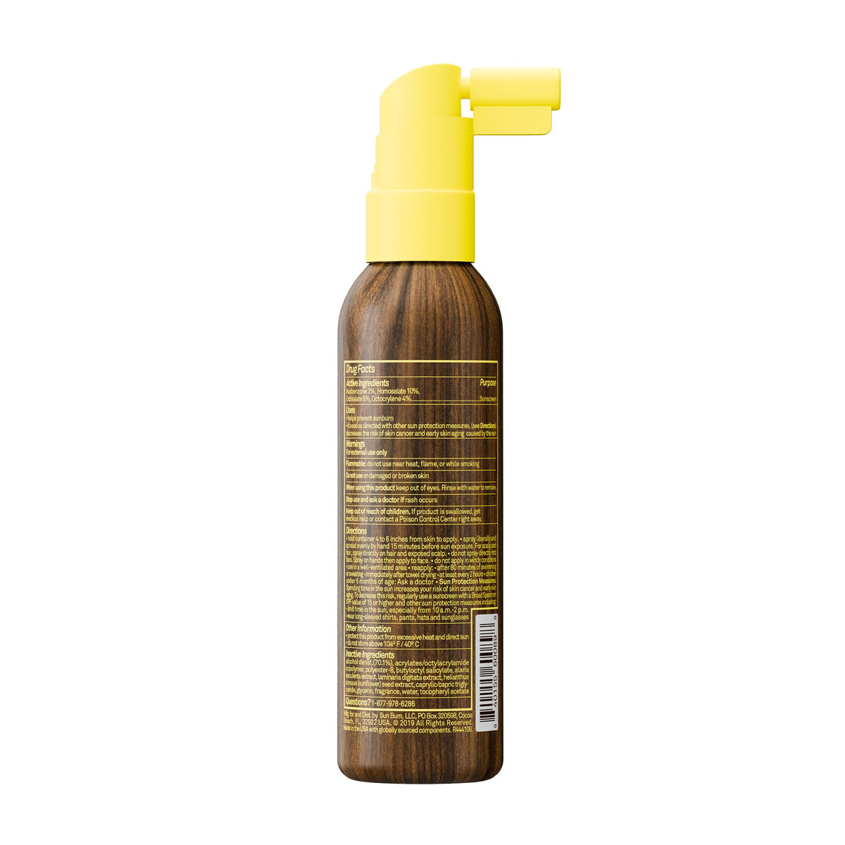 Détail du flacon de brume solaire SPF 30 Sun Bum