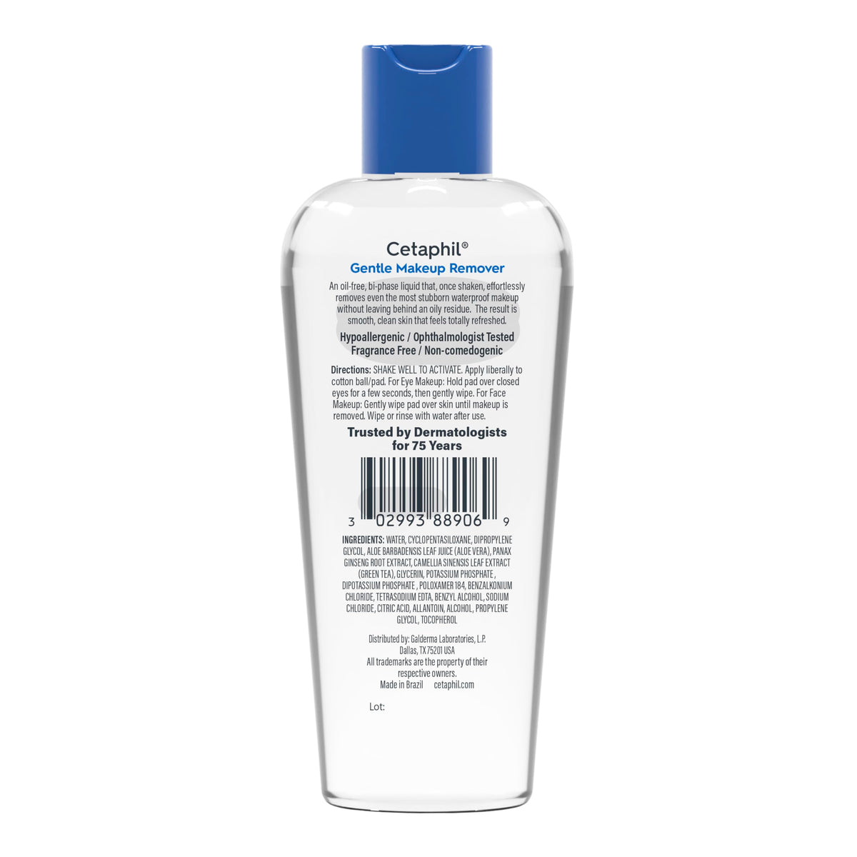 Détail du flacon de démaquillant Cetaphil montrant le bouchon
