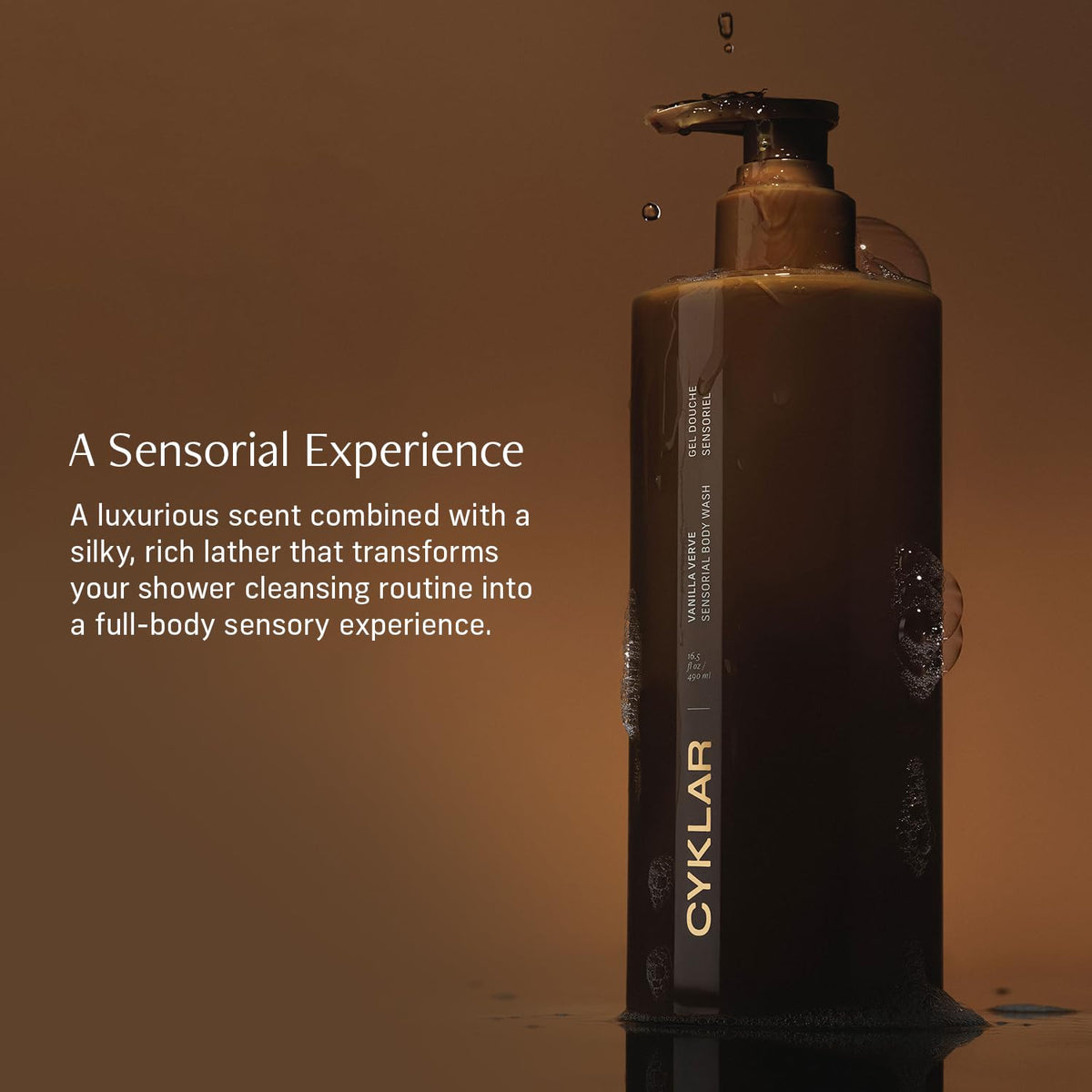 Détail du flacon de gel douche CYKLAR avec pompe