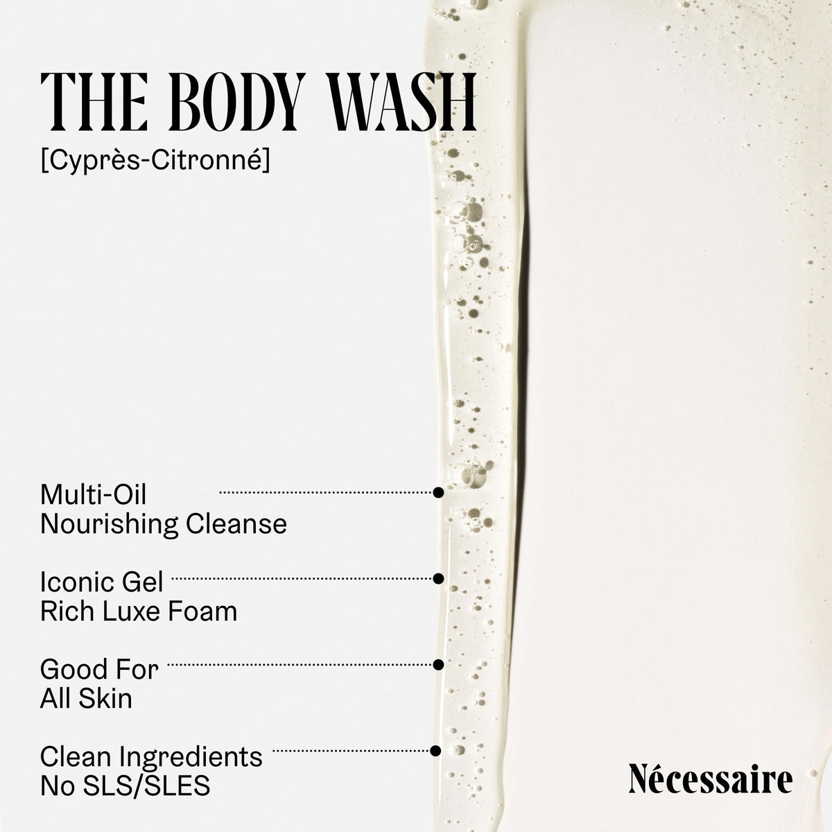 Détail du flacon de gel douche Nécessaire avec étiquette