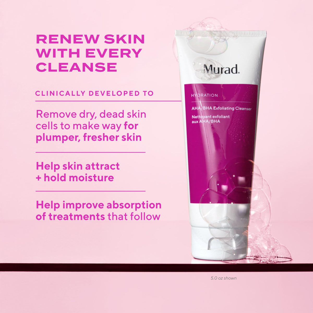 Détail du flacon de Murad Nettoyant Exfoliant AHA/BHA avec perles de jojoba