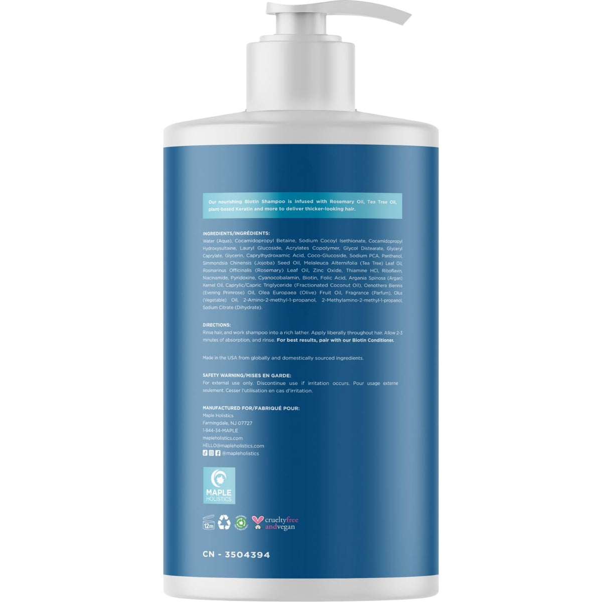 Détail du flacon de shampooing Maple Holistics Biotine et Romarin