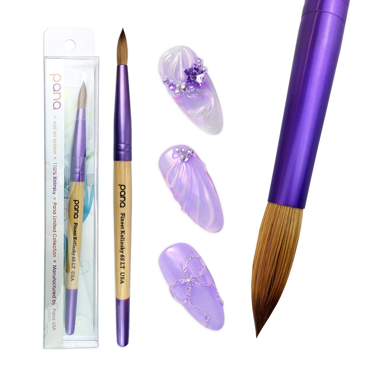 Détail du manche en bois violet et de la ferrule du pinceau PANA
