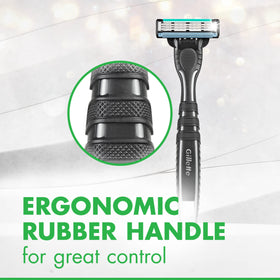 Détail du manche en caoutchouc du rasoir Gillette Mach3