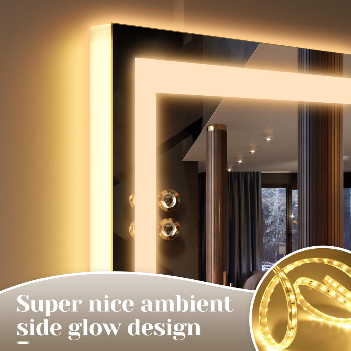 Détail du miroir de maquillage FENNIO avec verre trempé